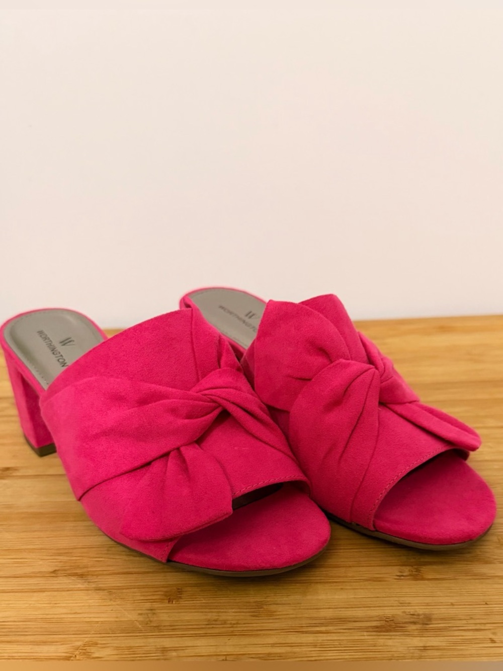 Worthington Hot Pink Knot-Front Suede Slide Mules